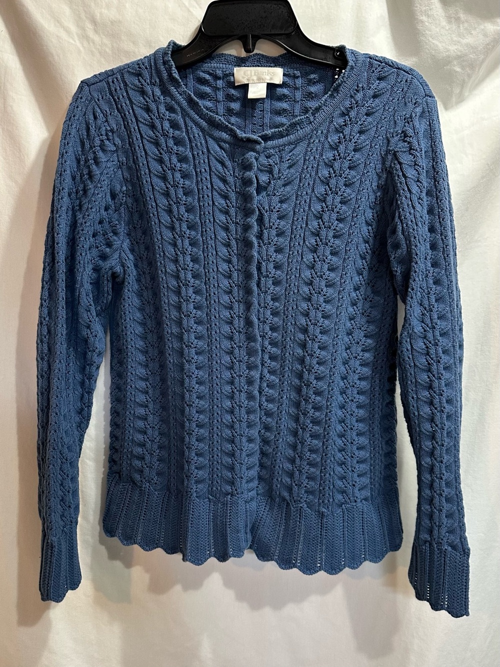 CJ Banks Blue Cable Knit Crewneck Sweater